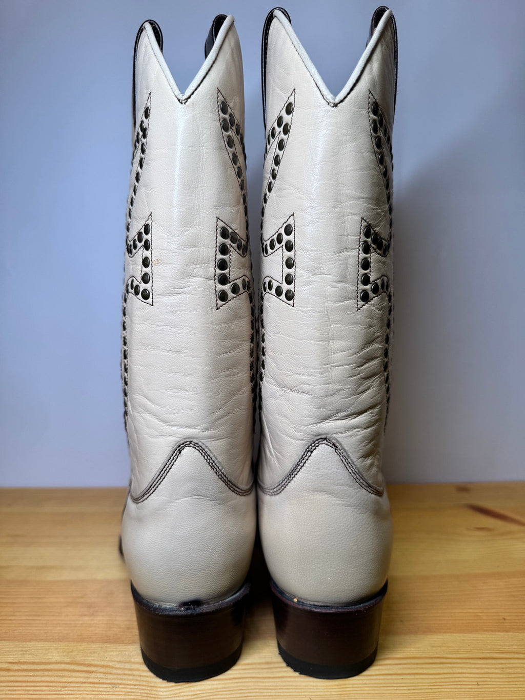 Botas Cowboy Frye Años 90 Blanco y Negro Piel Vintage Hechas en España