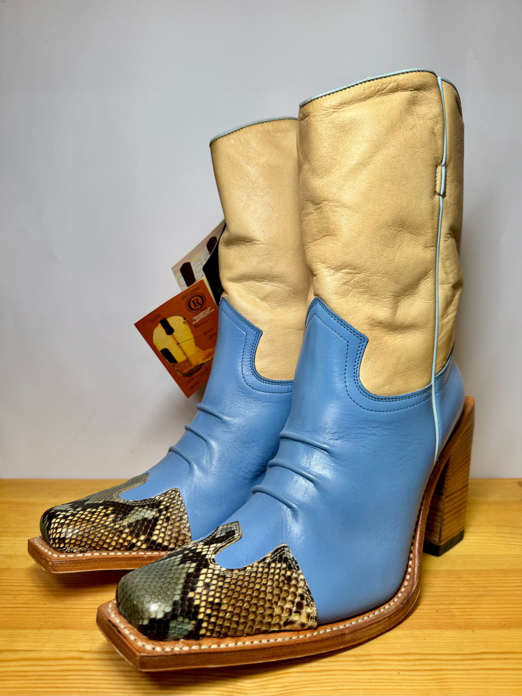 Botas Cowboy Sendra Azul y Beige con Piel de Pitón Talla 40 EU
