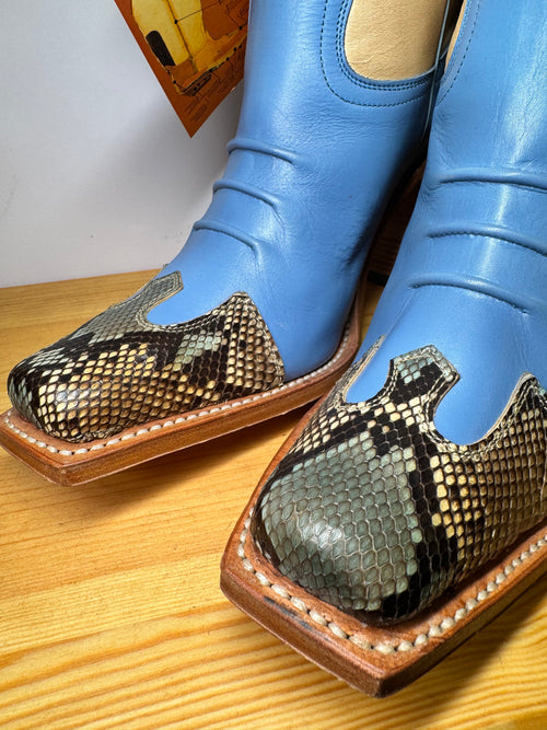 Botas Cowboy Sendra Azul y Beige con Piel de Pitón Talla 40 EU