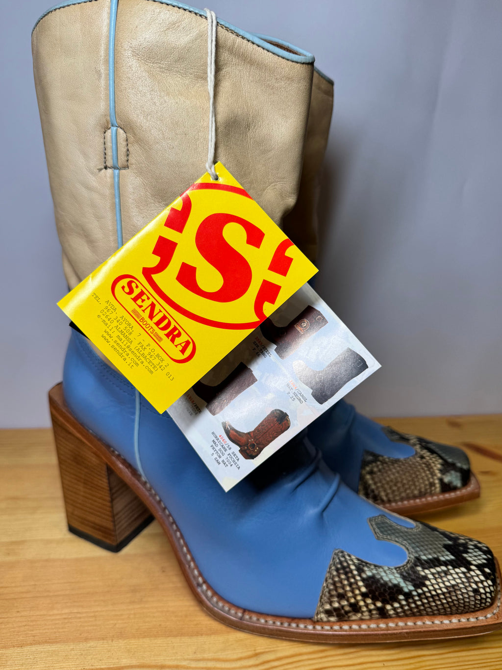 Botas Cowboy Sendra Azul y Beige con Piel de Pitón Talla 40 EU