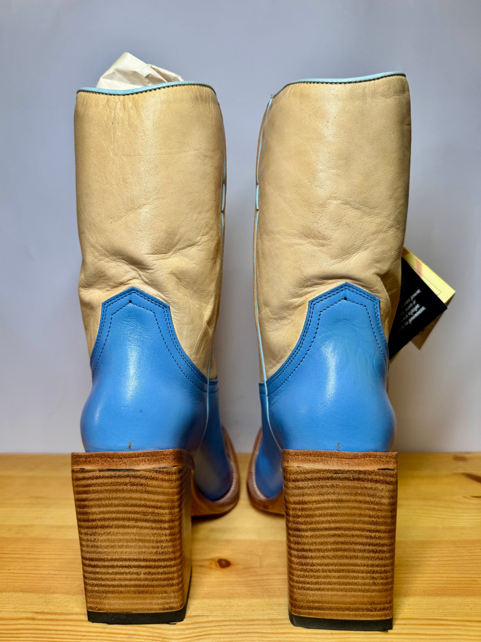 Botas Cowboy Sendra Azul y Beige con Piel de Pitón Talla 40 EU