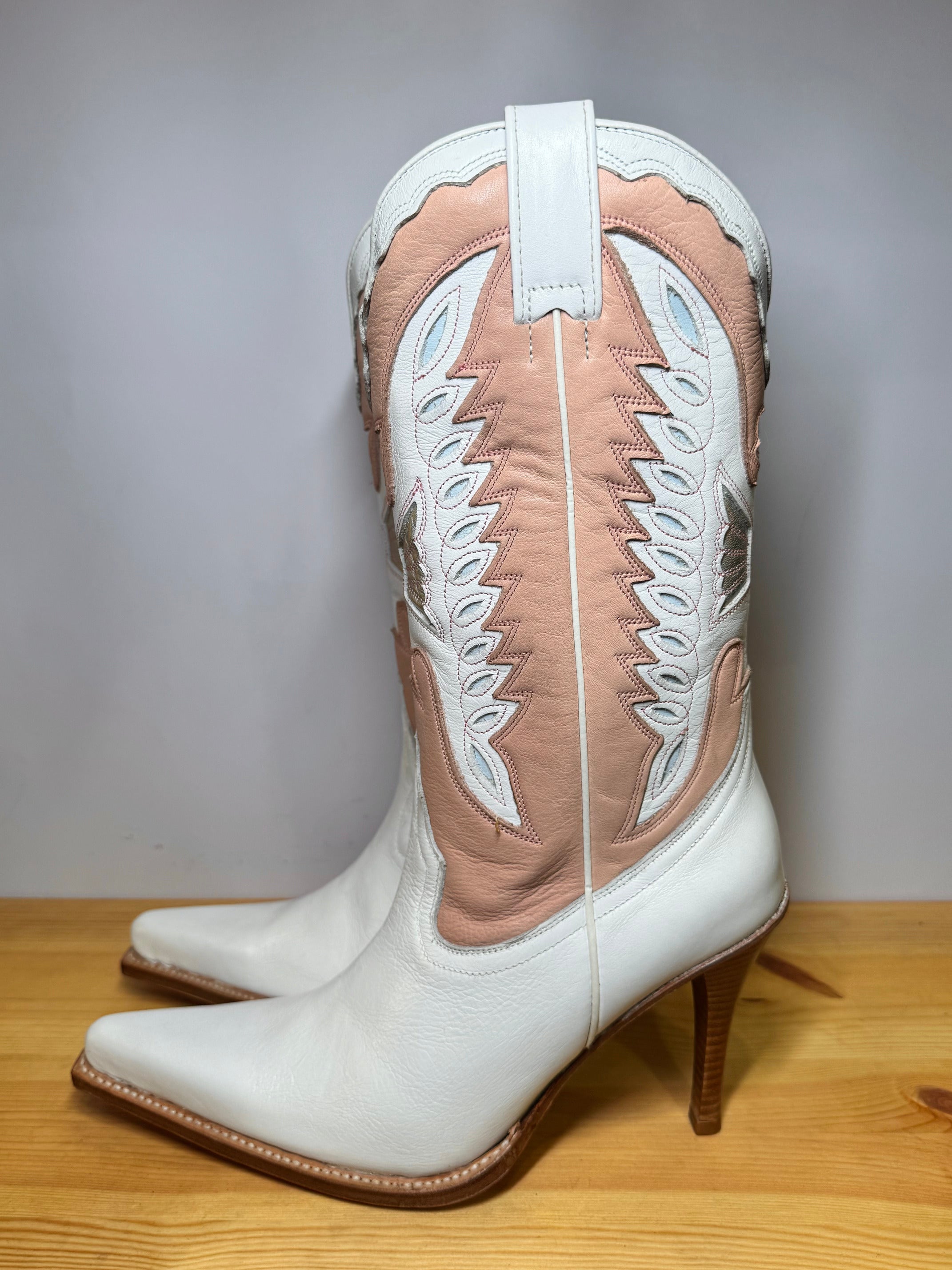 Botas Sendra Cowboy Mujer – Blanco & Rosa Pastel Tacón Alto Talla 39 EU - 8 EU