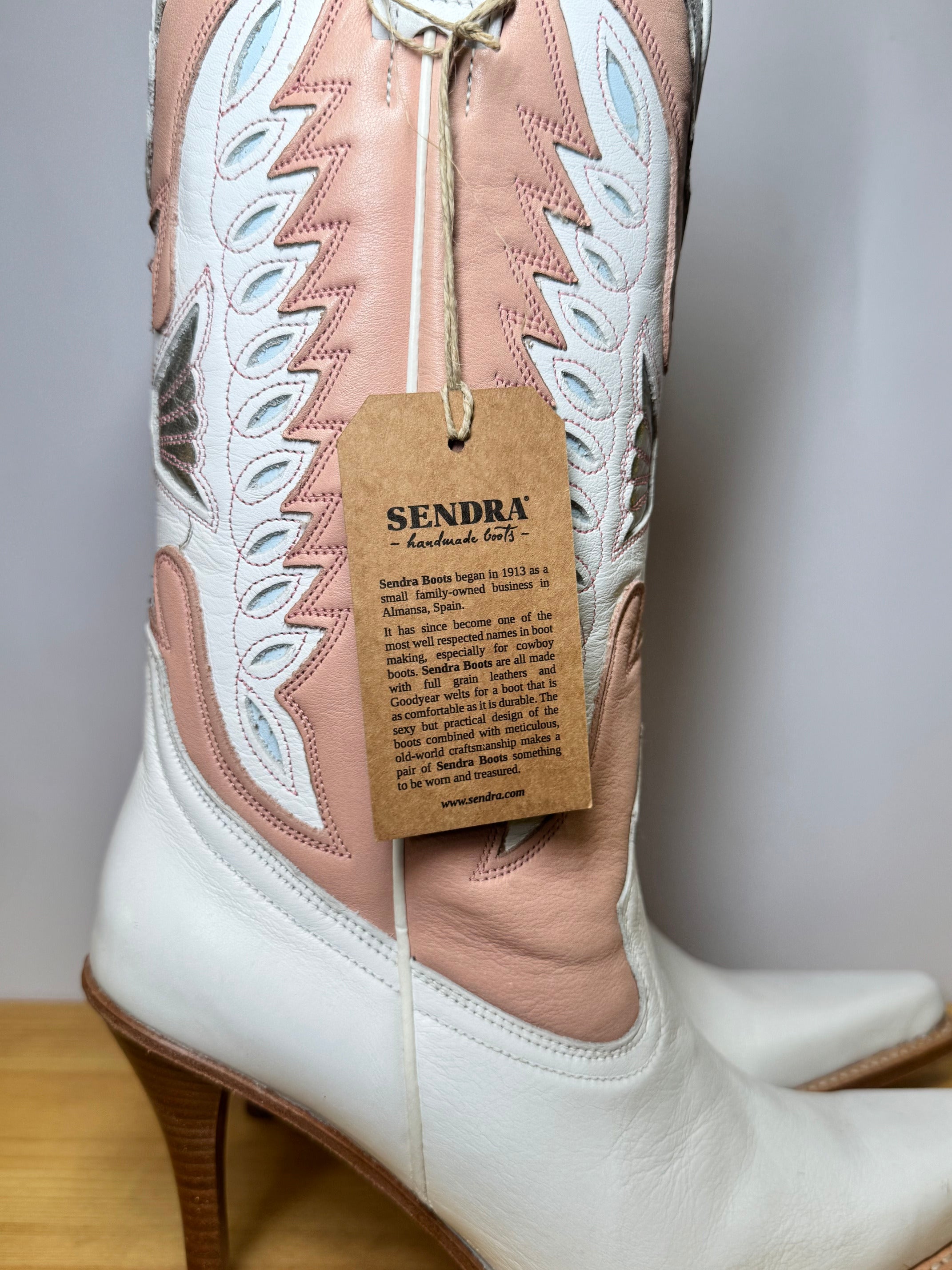 Botas Sendra Cowboy Mujer – Blanco & Rosa Pastel Tacón Alto Talla 39 EU - 8 EU
