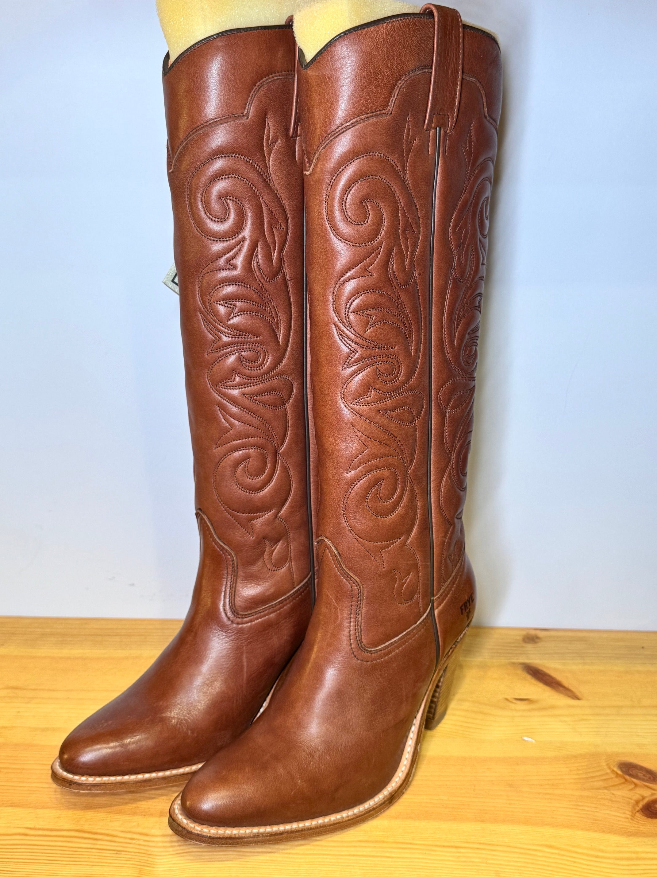 Botas Frye Roots Cowboy Años 90 Piel Marrón Bordado Western Talla 38 EU