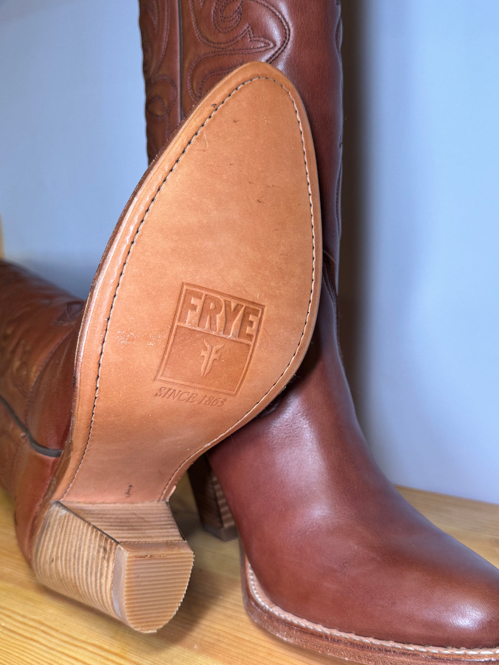Botas Frye Roots Cowboy Años 90 Piel Marrón Bordado Western Talla 38 EU