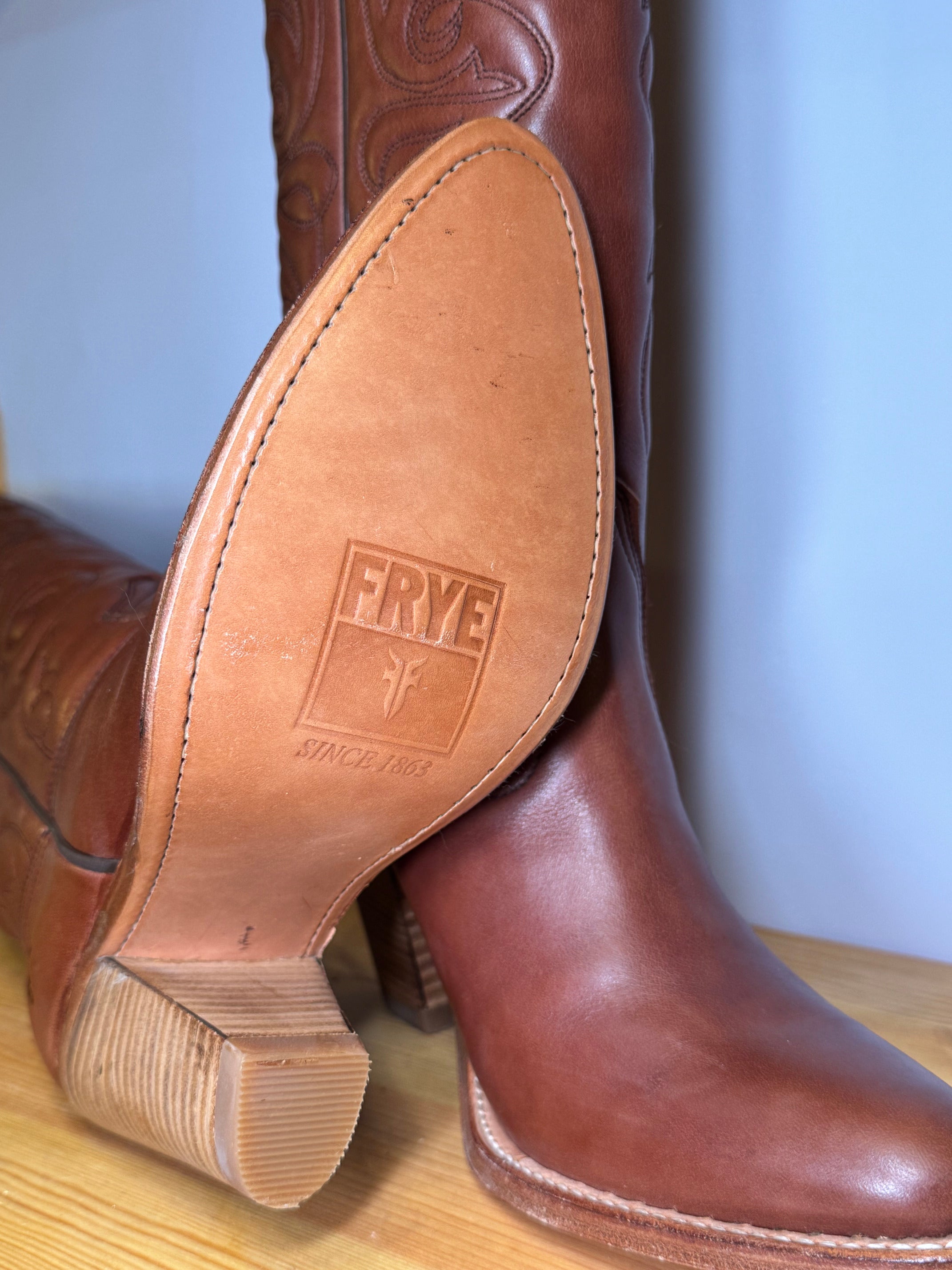 Botas Frye Roots Cowboy Años 90 Piel Marrón Bordado Western Talla 38 EU