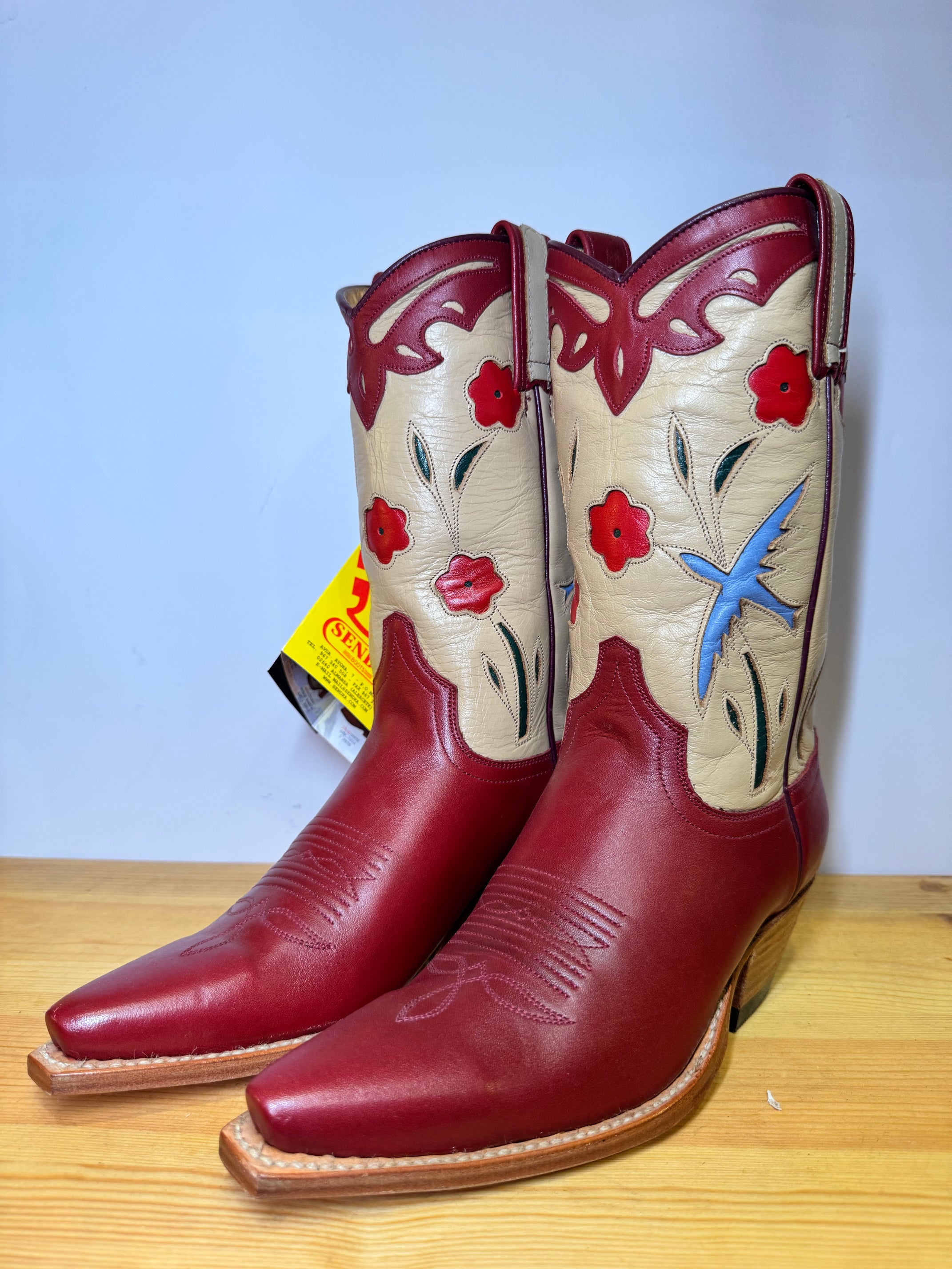 Botas Cowboy Sendra Vintage – Flores y Golondrina Rojo & Crudo Talla 36 EU - 6 US