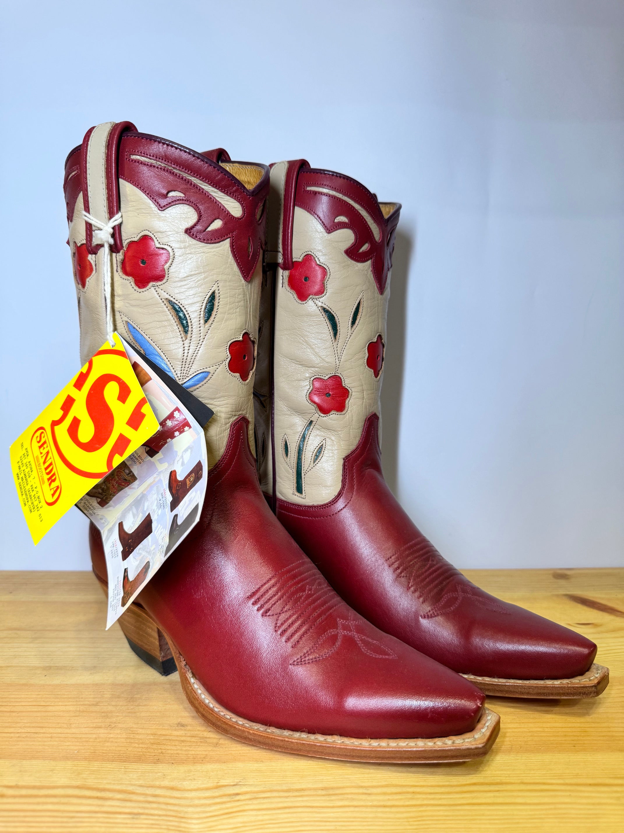 Botas Cowboy Sendra Vintage – Flores y Golondrina Rojo & Crudo Talla 36 EU - 6 US