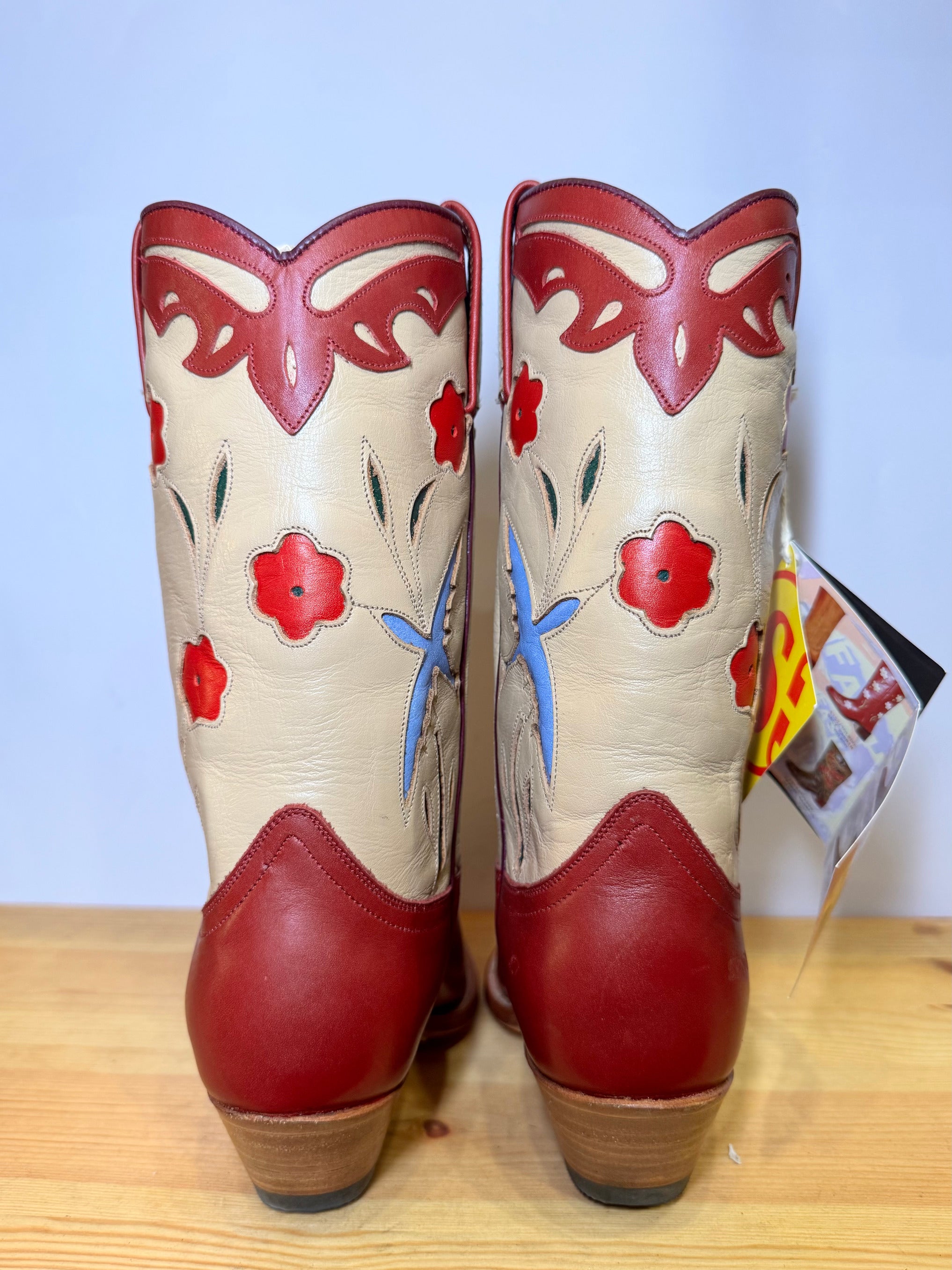 Botas Cowboy Sendra Vintage – Flores y Golondrina Rojo & Crudo Talla 36 EU - 6 US