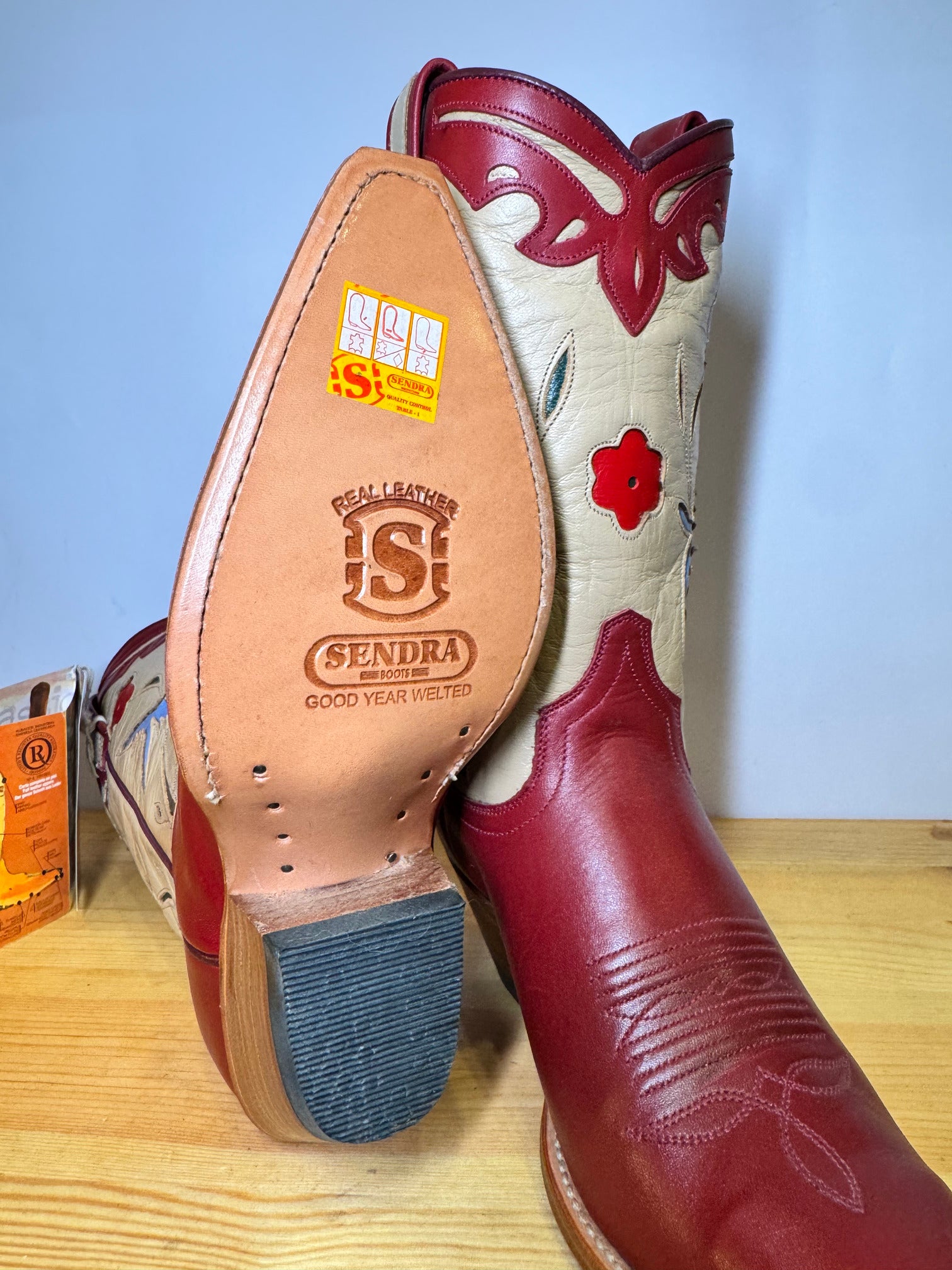 Botas Cowboy Sendra Vintage – Flores y Golondrina Rojo & Crudo Talla 36 EU - 6 US