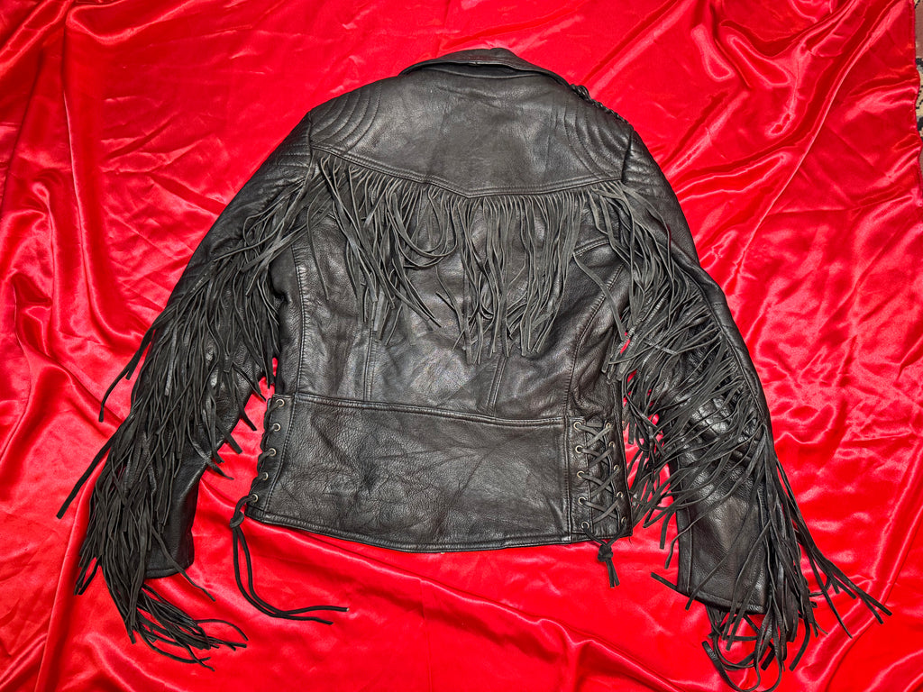 Cazadora Biker Vintage Hein Gericke – Flecos y Tachuelas Piel Negra Talla M