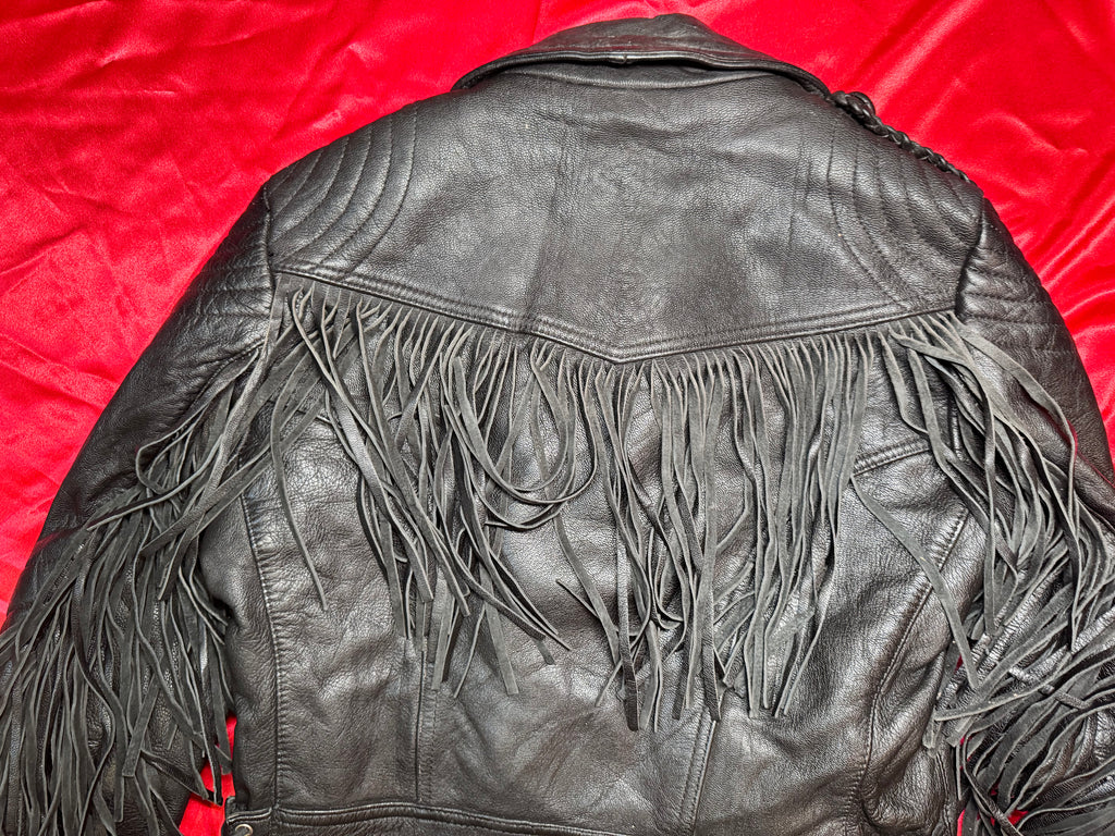 Cazadora Biker Vintage Hein Gericke – Flecos y Tachuelas Piel Negra Talla M