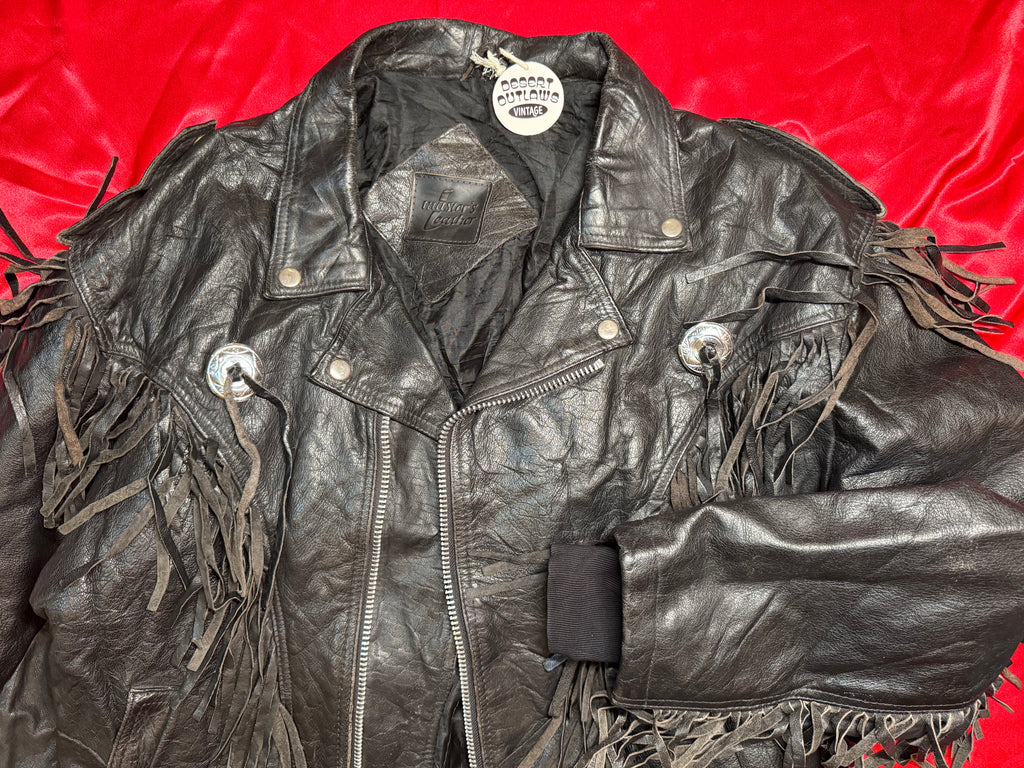 Chaqueta Biker Vintage Master’s Leather – Flecos y Conchos Piel Negra Talla M