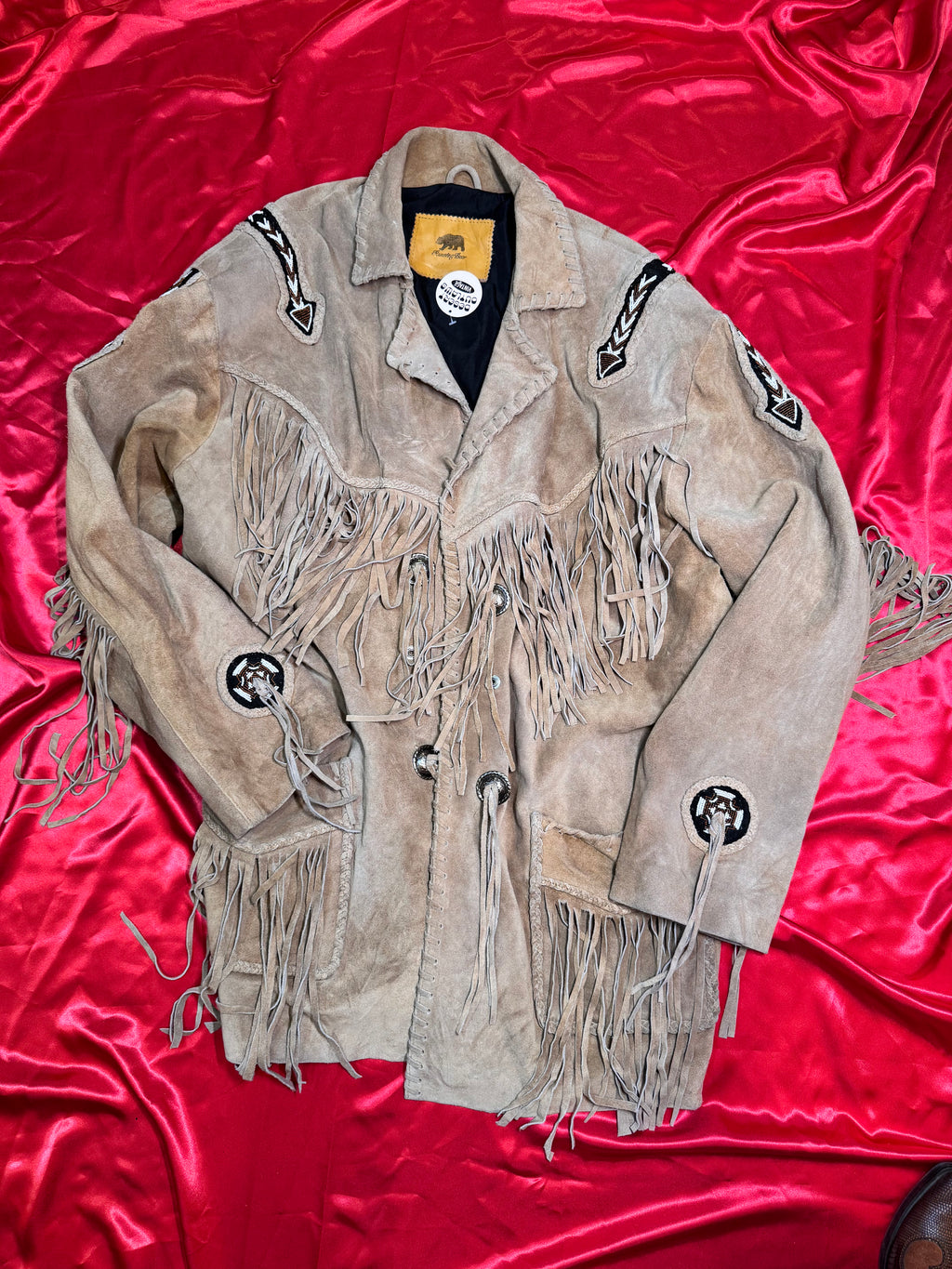 Chaqueta Western Fringes Golden Bear – Ante Beige Bordada Talla M