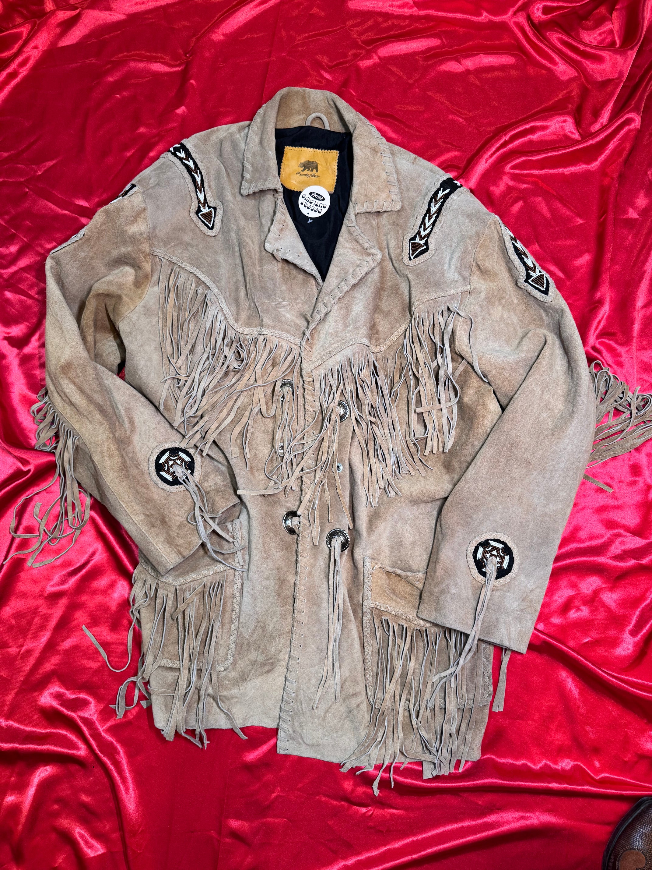 Chaqueta Western Fringes Golden Bear – Ante Beige Bordada Talla M