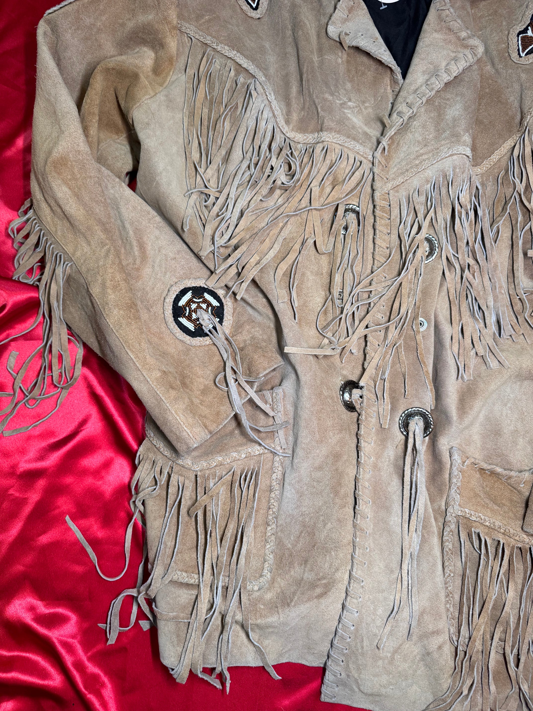 Chaqueta Western Fringes Golden Bear – Ante Beige Bordada Talla M