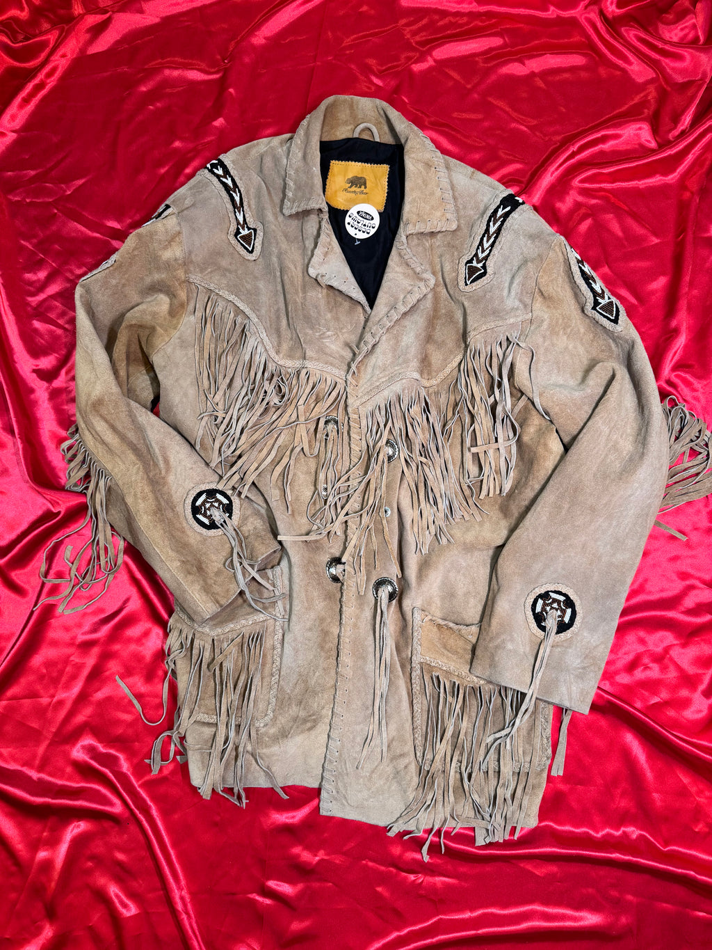 Chaqueta Western Fringes Golden Bear – Ante Beige Bordada Talla M