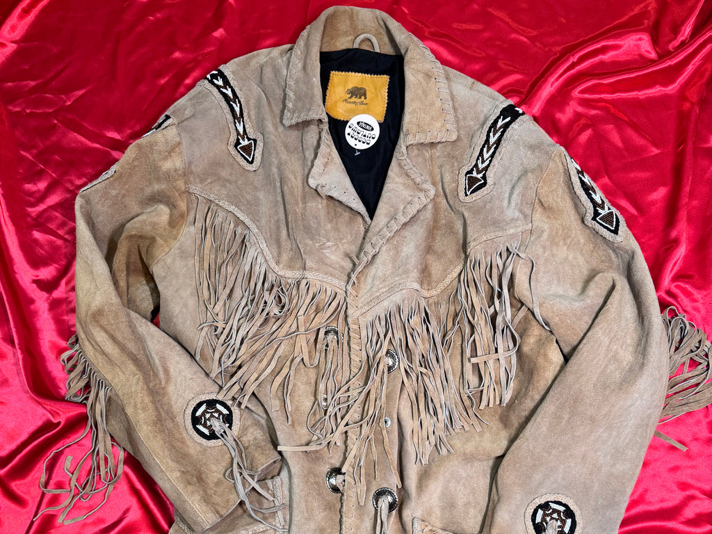 Chaqueta Western Fringes Golden Bear – Ante Beige Bordada Talla M