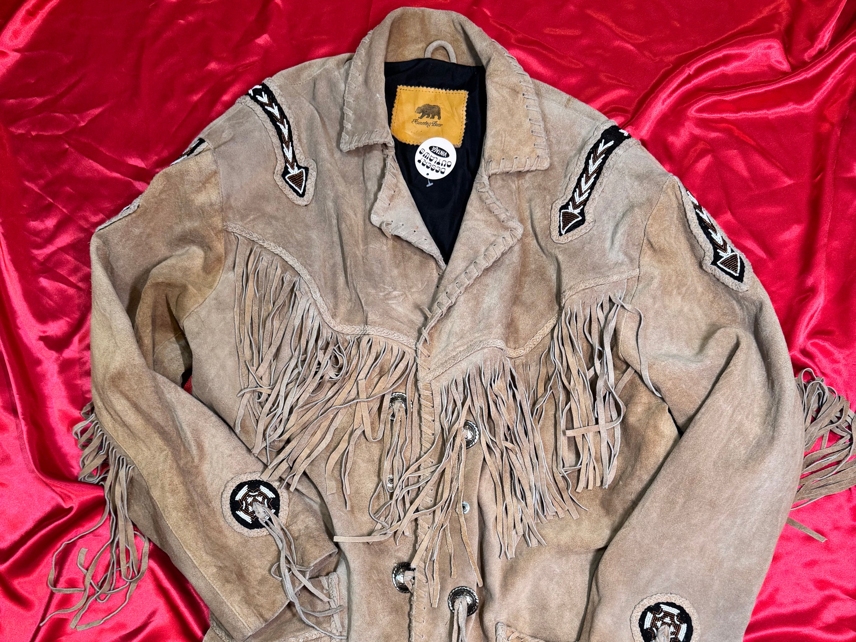 Chaqueta Western Fringes Golden Bear – Ante Beige Bordada Talla M