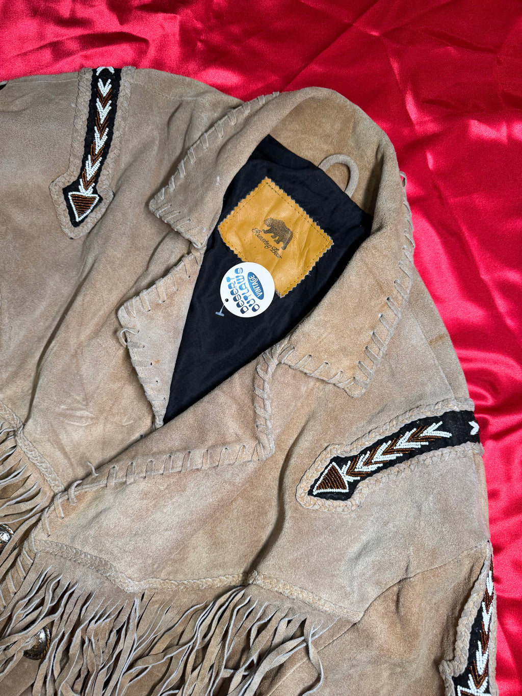 Chaqueta Western Fringes Golden Bear – Ante Beige Bordada Talla M