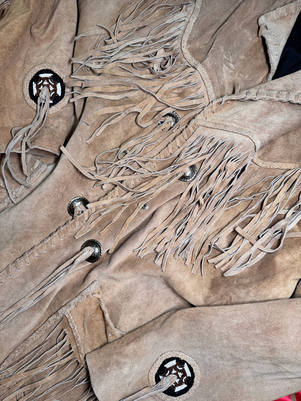 Chaqueta Western Fringes Golden Bear – Ante Beige Bordada Talla M