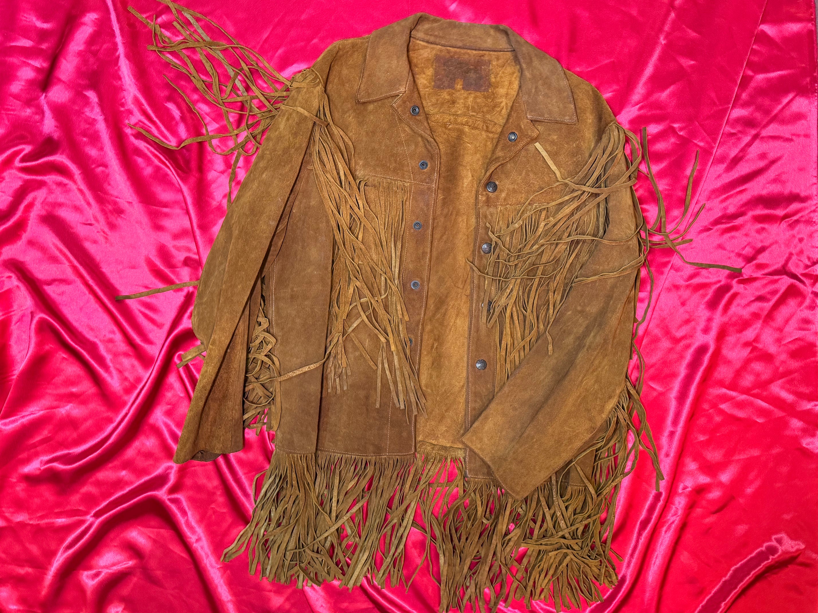 Chaqueta Western Vintage Ante Marrón con Flecos – Talla M