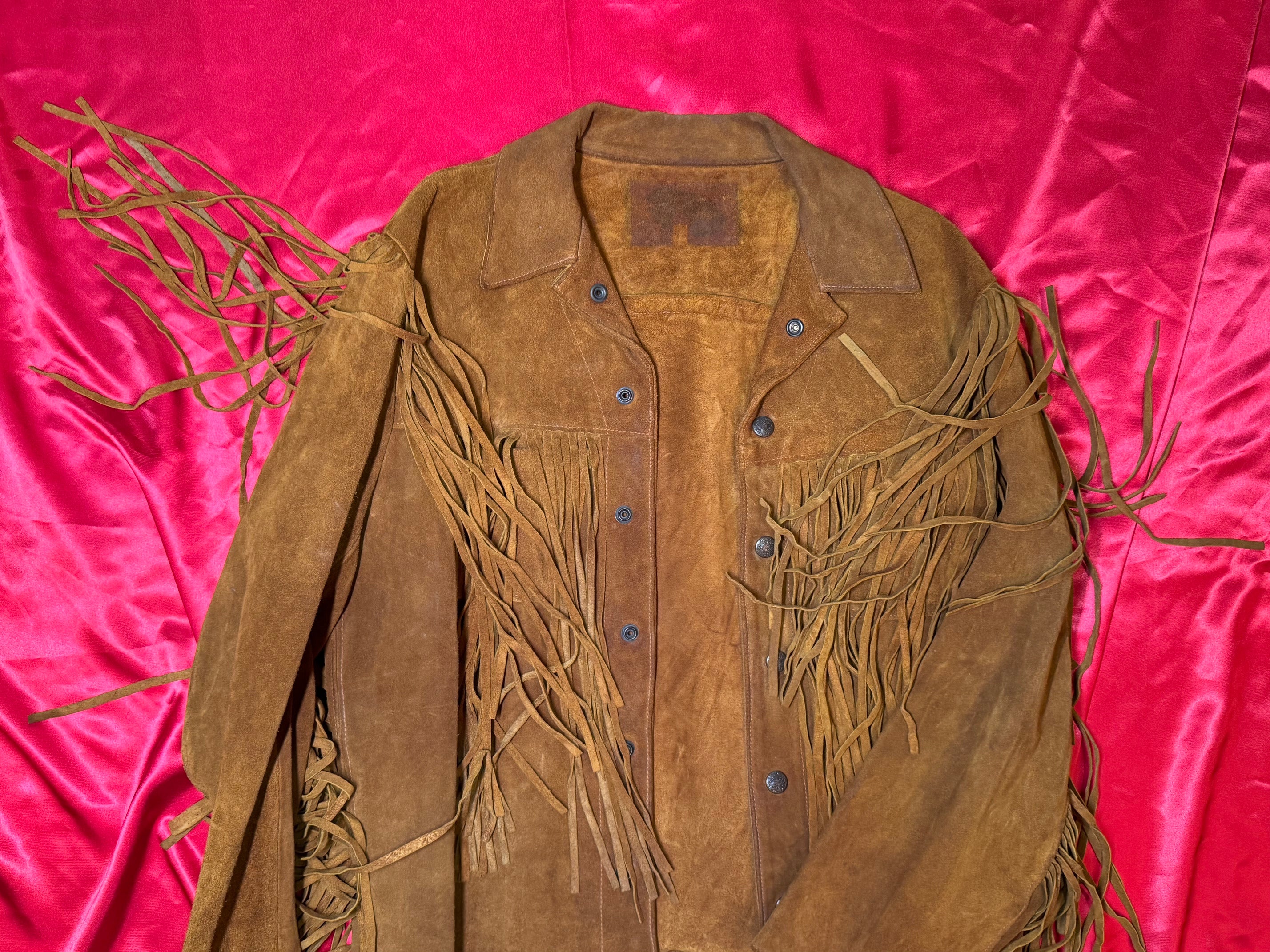 Chaqueta Western Vintage Ante Marrón con Flecos – Talla M