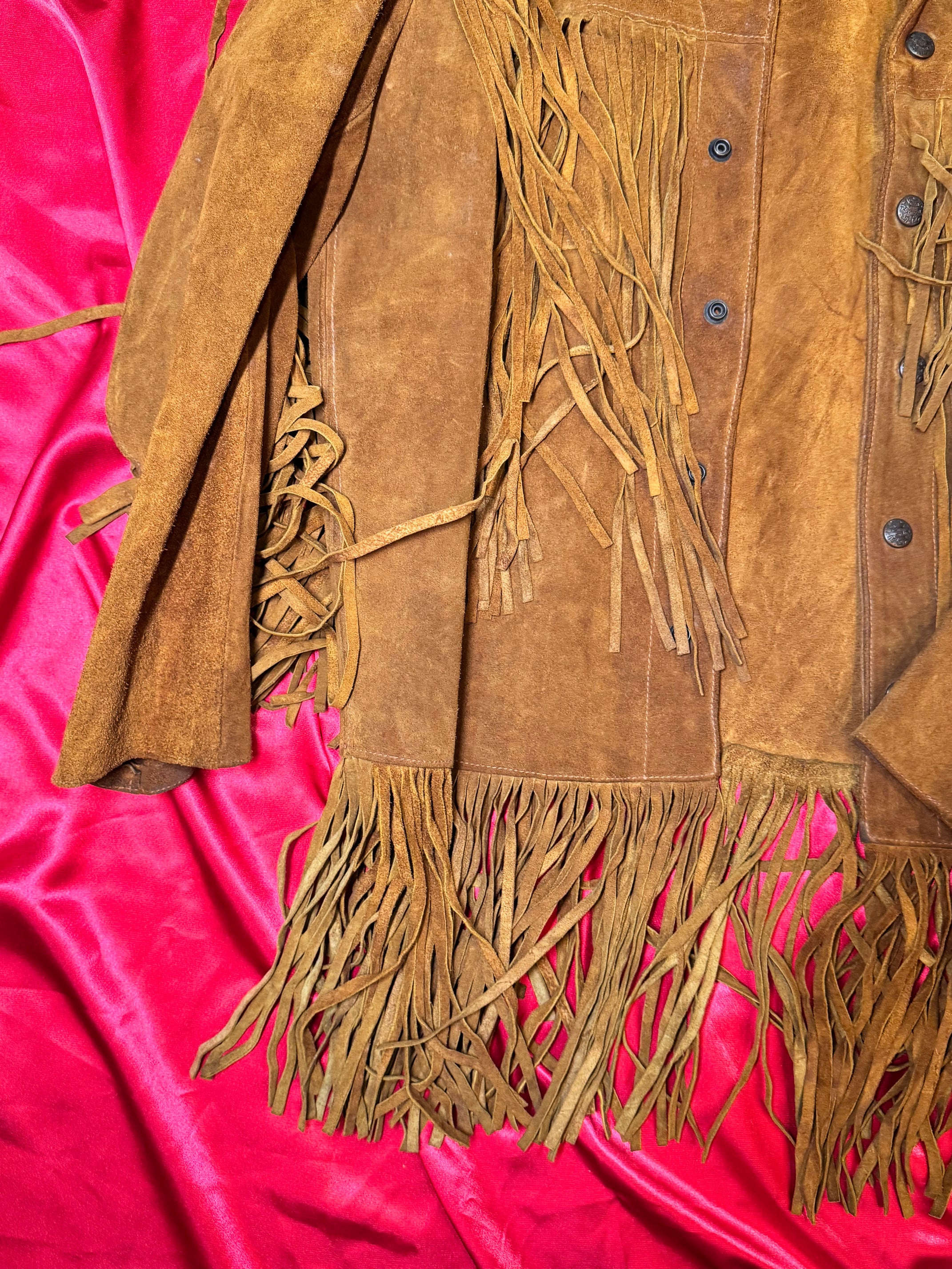 Chaqueta Western Vintage Ante Marrón con Flecos – Talla M