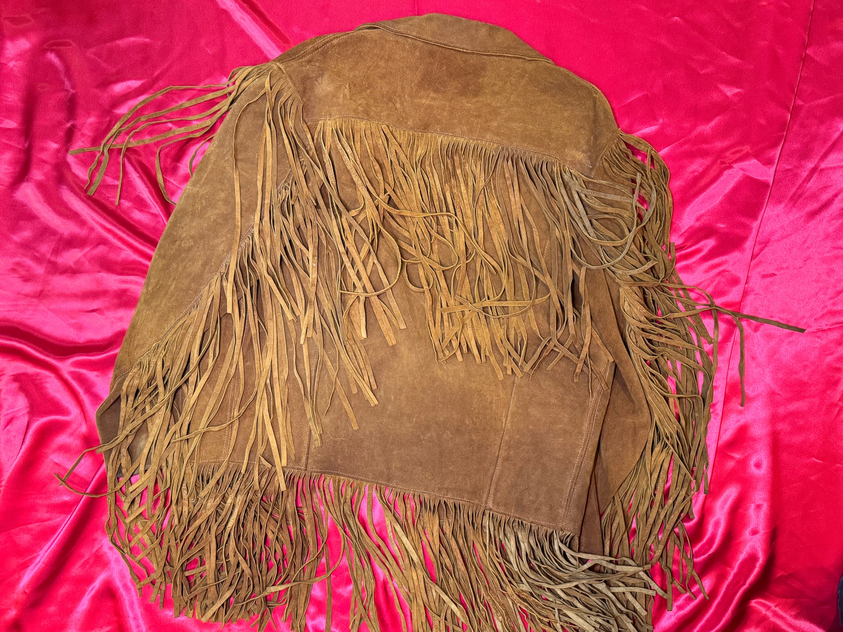 Chaqueta Western Vintage Ante Marrón con Flecos – Talla M