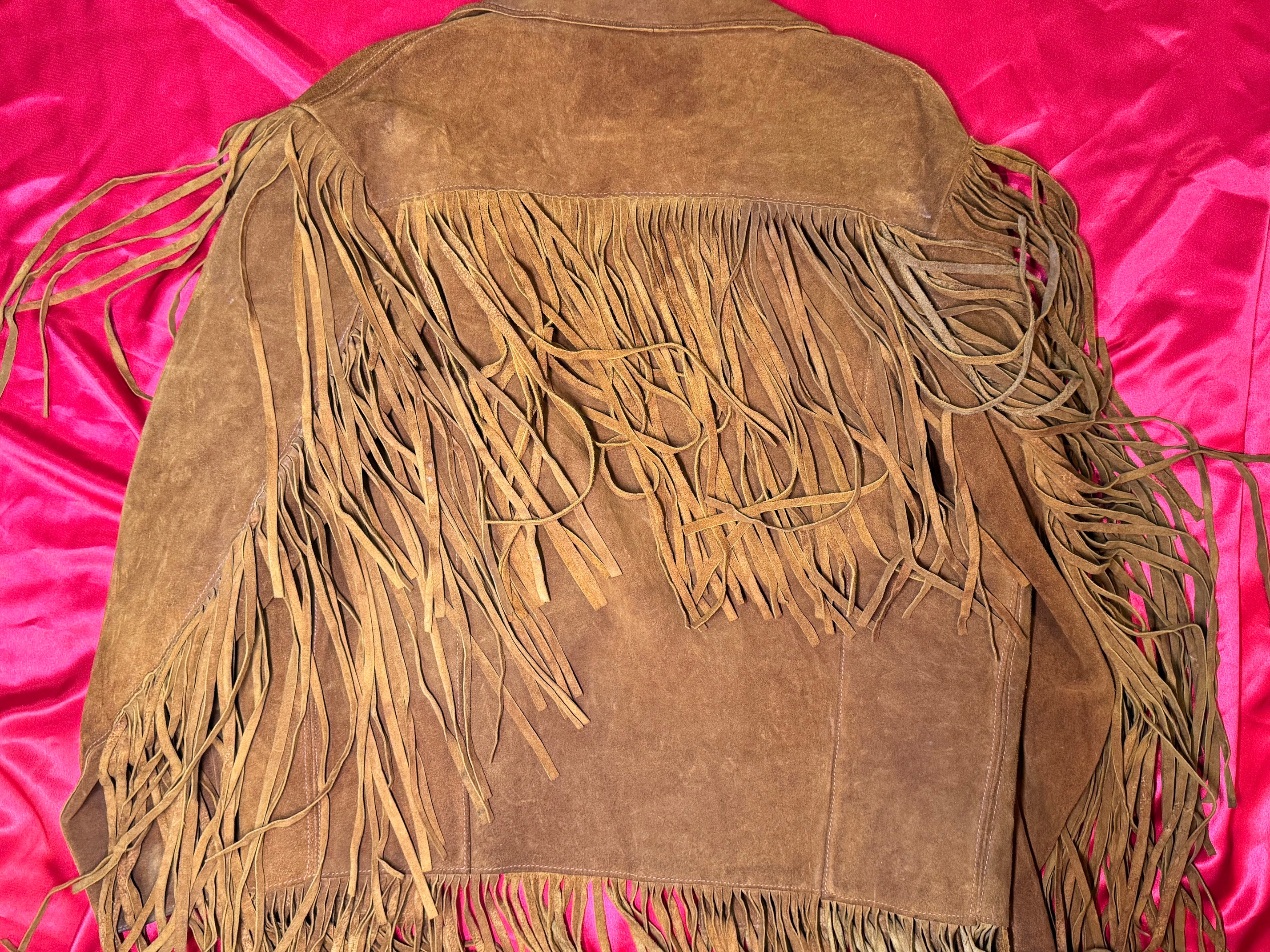 Chaqueta Western Vintage Ante Marrón con Flecos – Talla M