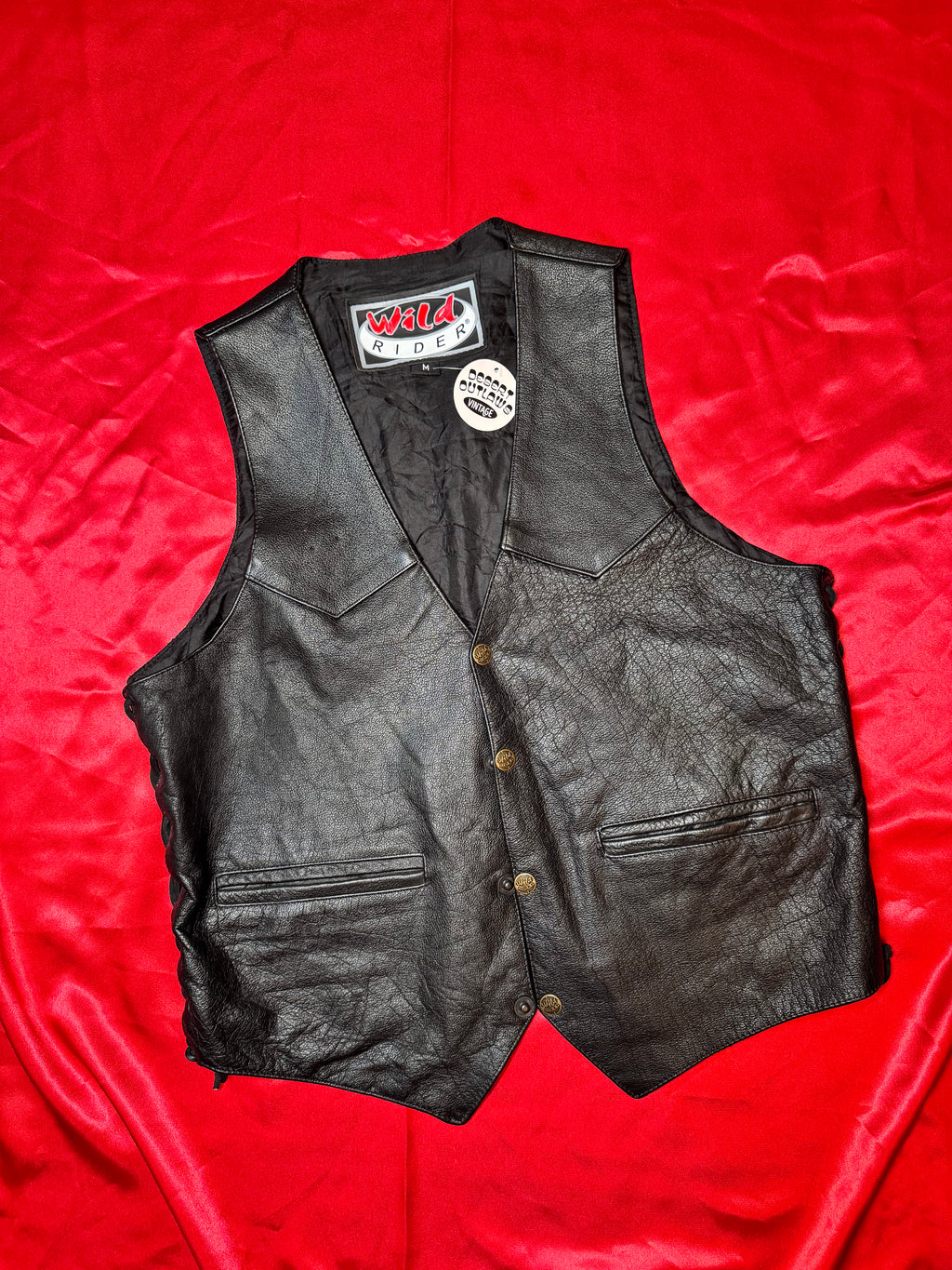Chaleco Wild Rider de Piel Negra – Estilo Biker/Western Talla M