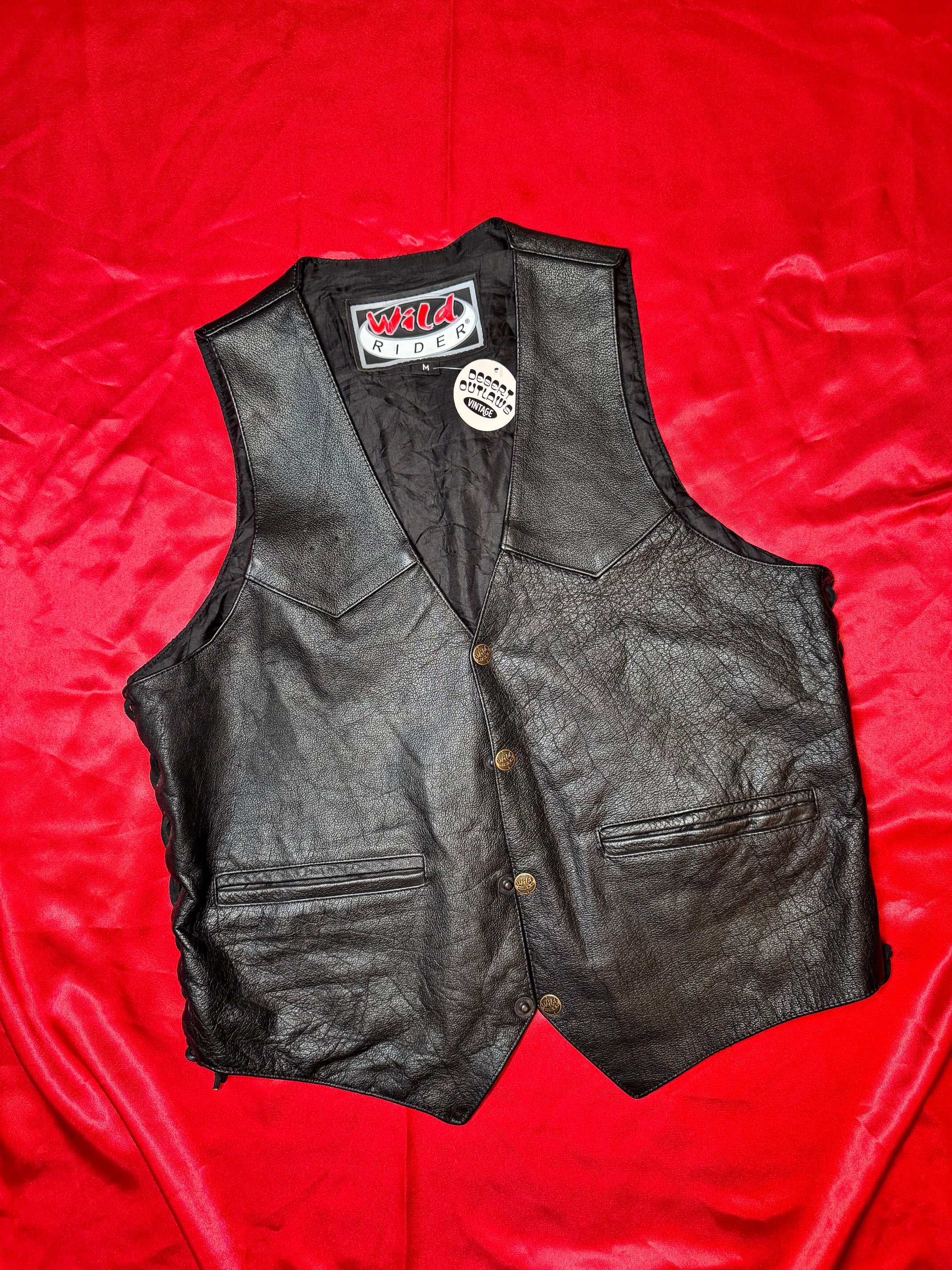 Chaleco Wild Rider de Piel Negra – Estilo Biker/Western Talla M