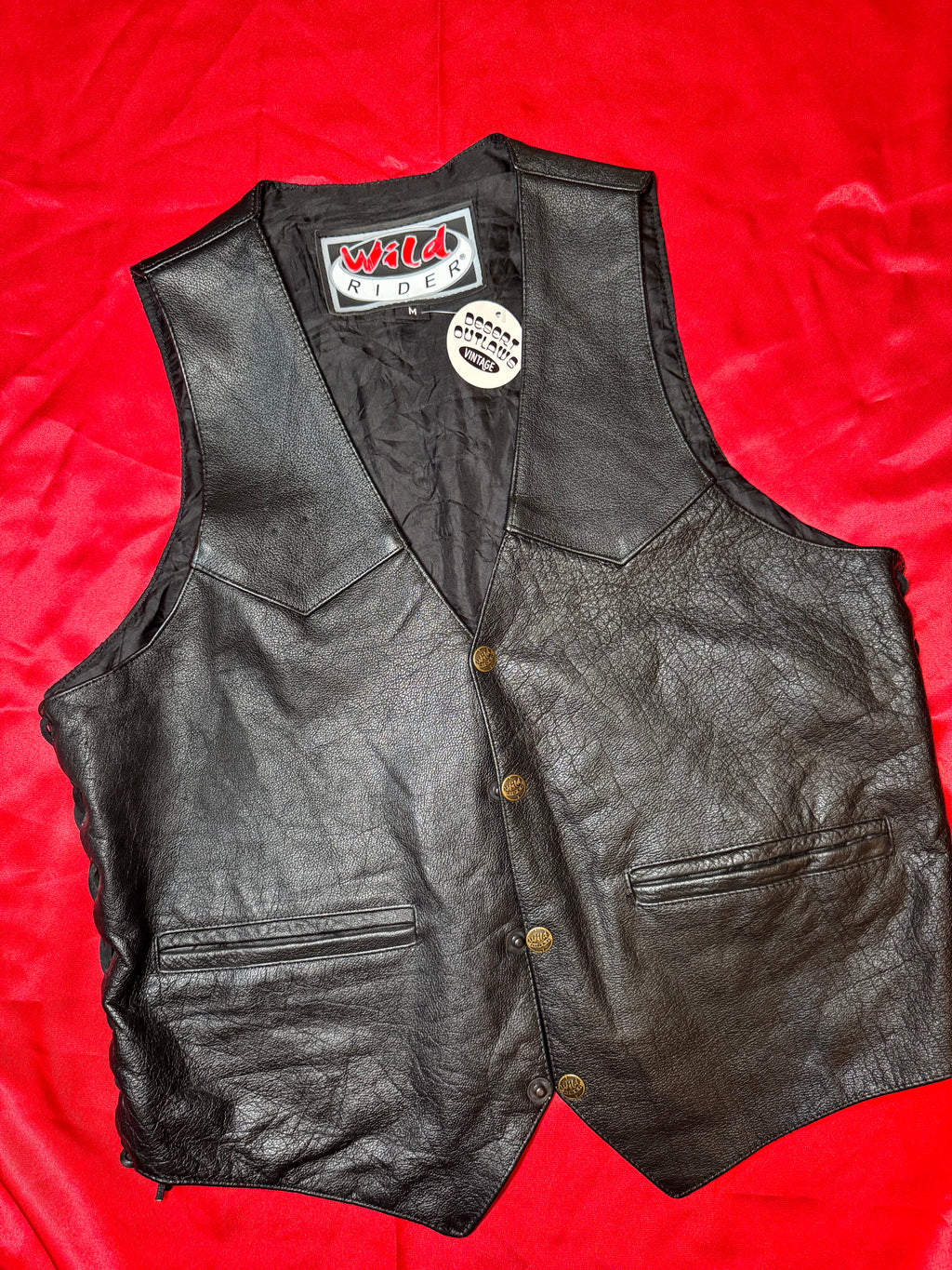 Chaleco Wild Rider de Piel Negra – Estilo Biker/Western Talla M