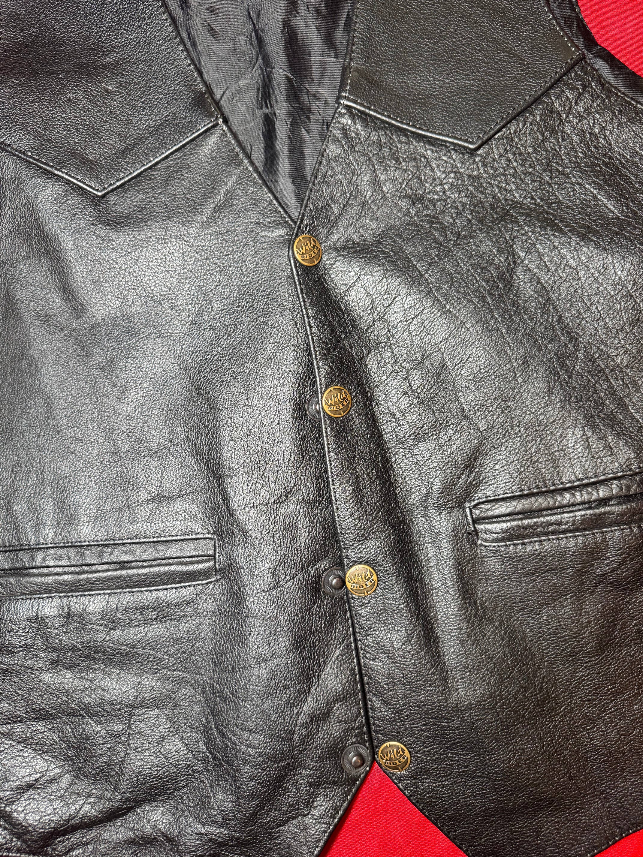 Chaleco Wild Rider de Piel Negra – Estilo Biker/Western Talla M