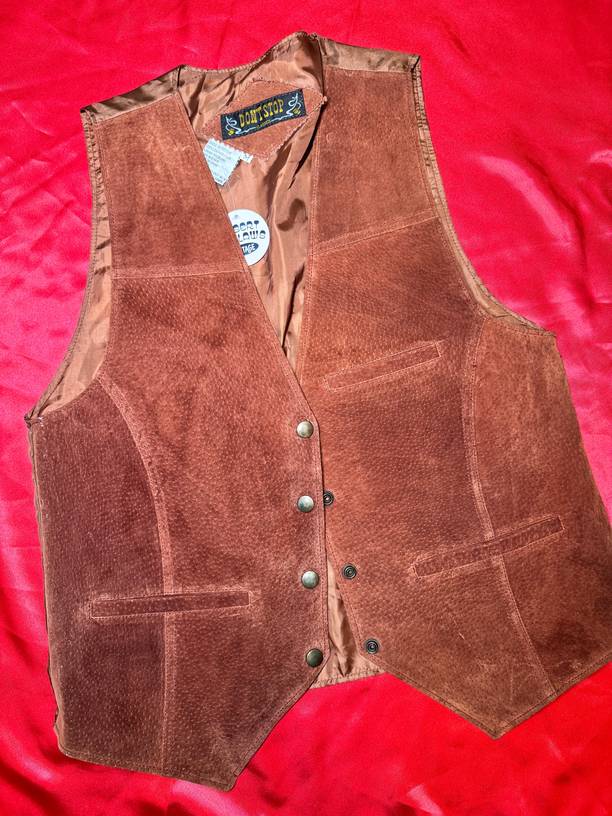 Chaleco Vintage Cowboy Ante Marrón "DON'T STOP" – Talla L