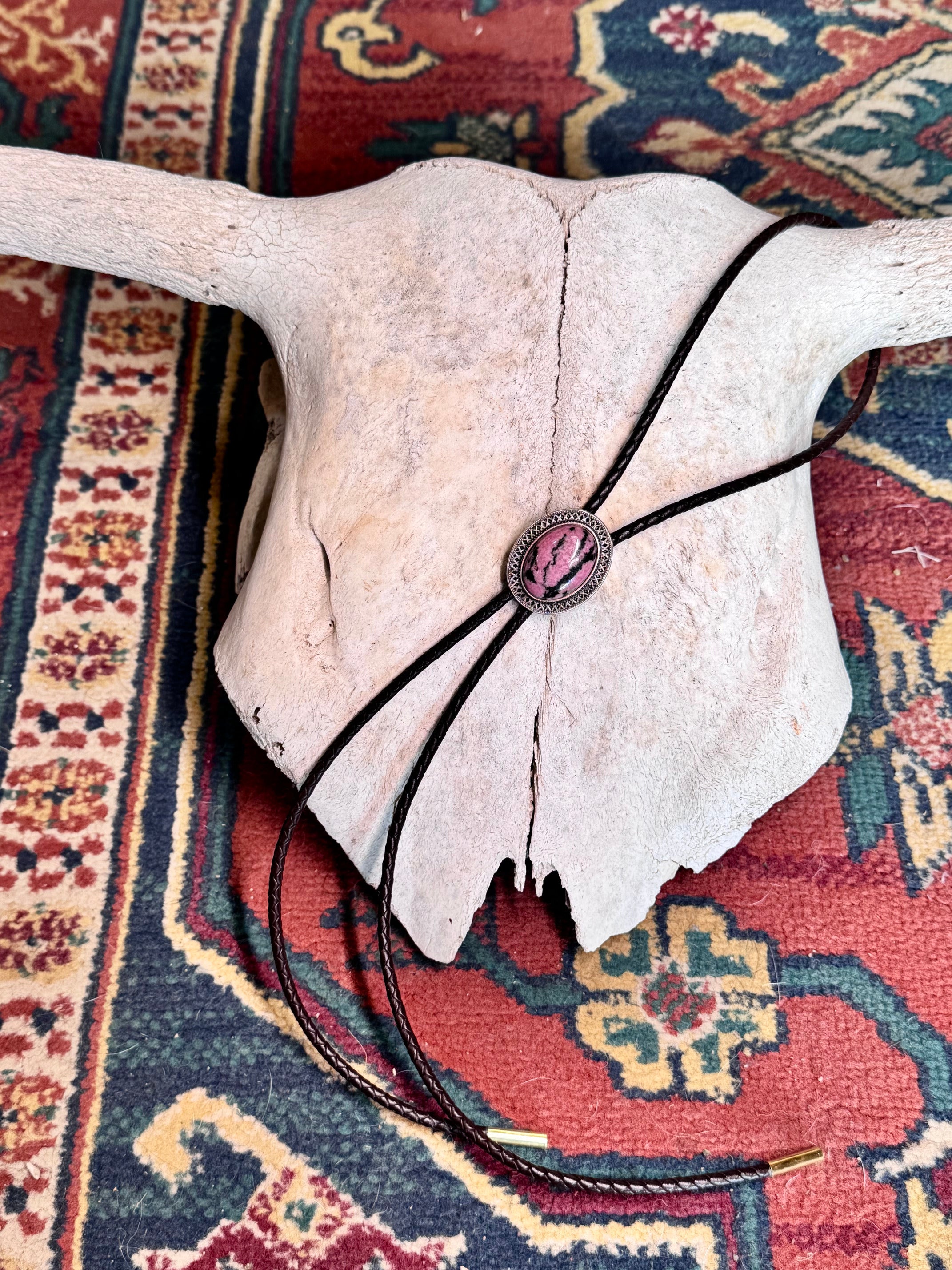 Bolo Cowboy de Cuero Trenzado con Piedra Natural