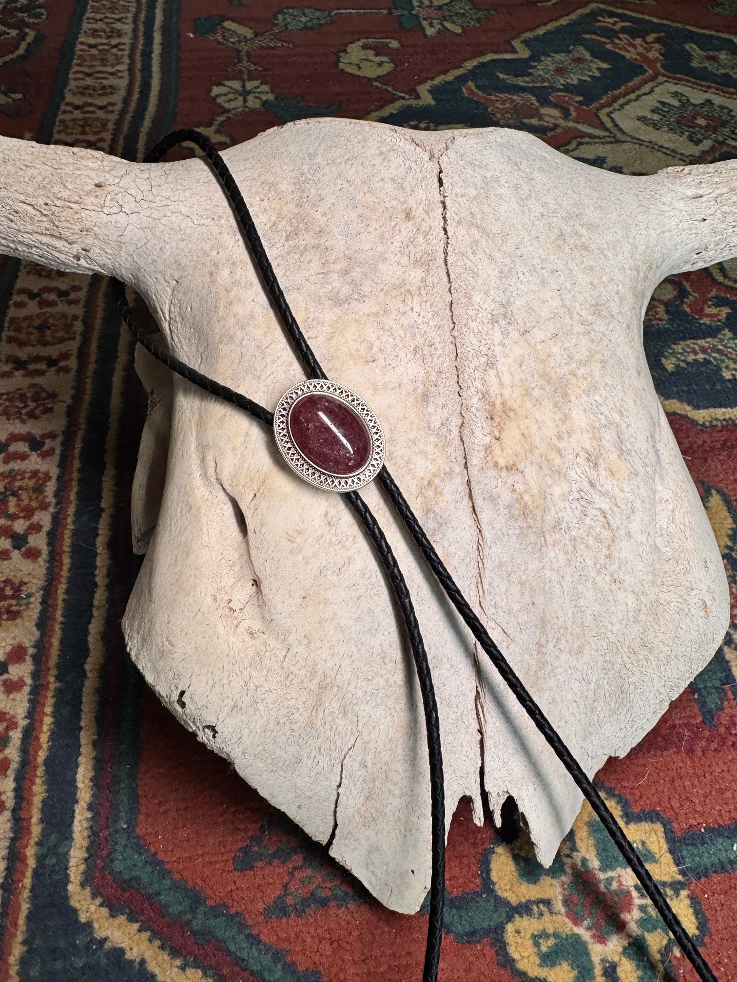 Bolo Cowboy de Cuero Trenzado con Piedra Natural