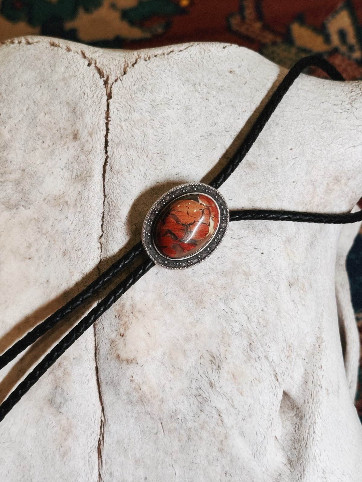 Bolo Cowboy de Cuero Trenzado con Piedra Natural