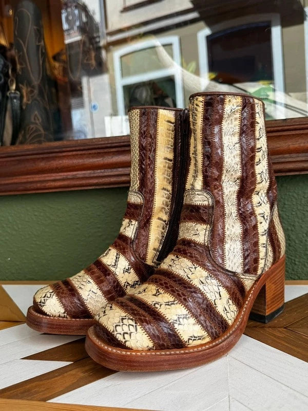 Botas Sendra Años 70 Vintage Patchwork Serpiente Marrón Beige