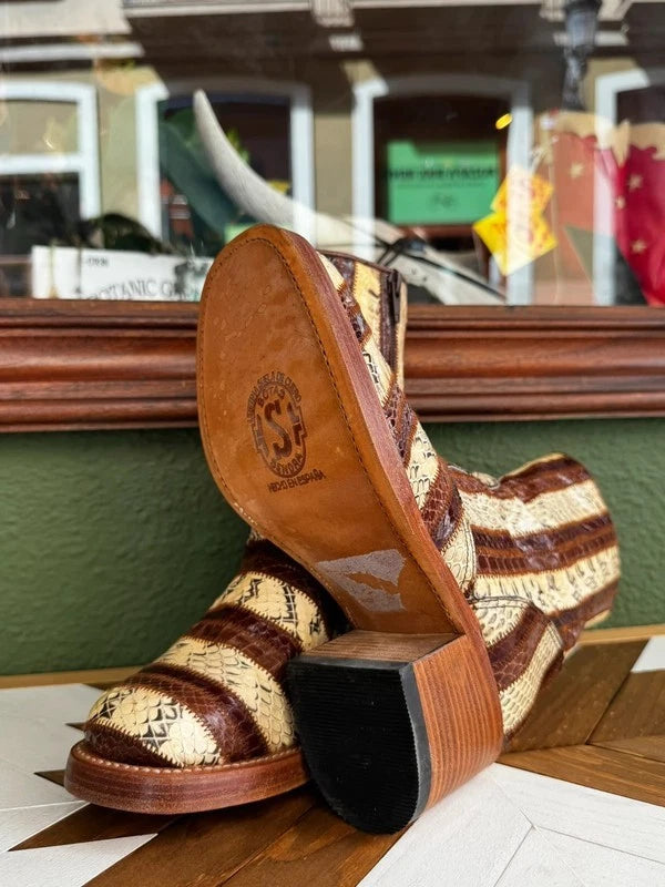 Botas Sendra Años 70 Vintage Patchwork Serpiente Marrón Beige