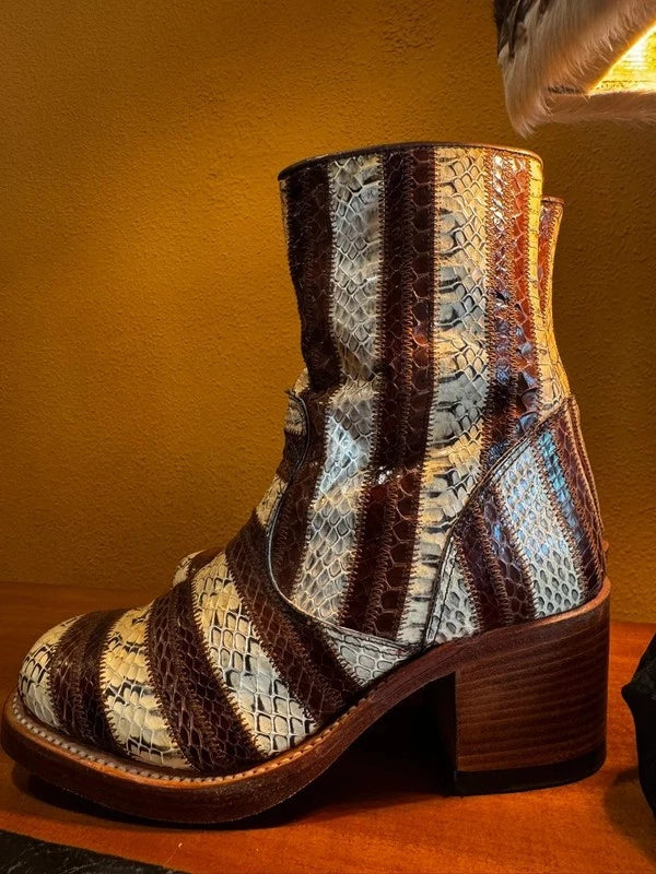 Botas Sendra Años 70 Vintage Patchwork Serpiente Marrón Beige