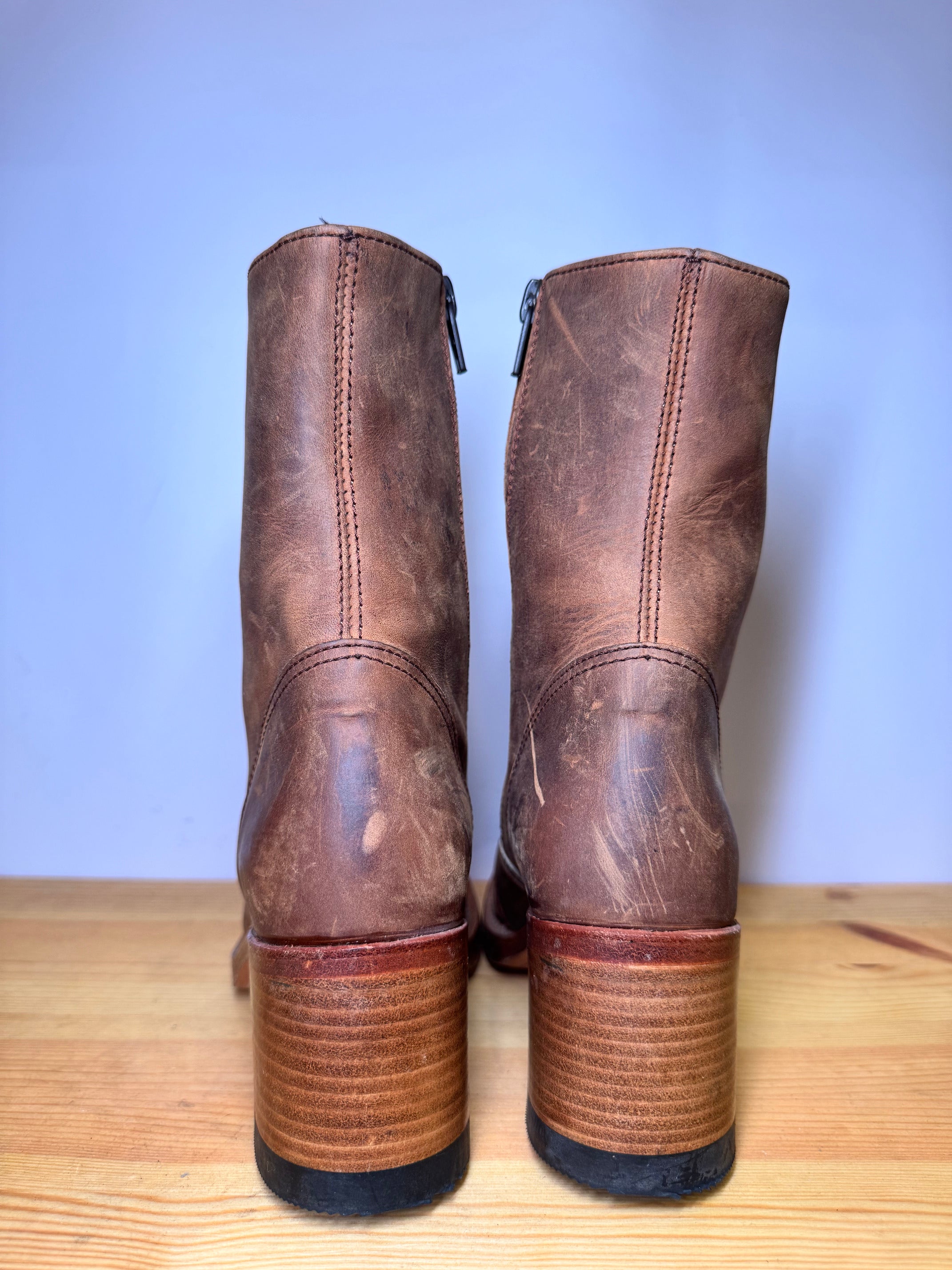 Botas Sendra Patchwork Vintage 70s – Cuero Marrón & Beige Talla 39 EU