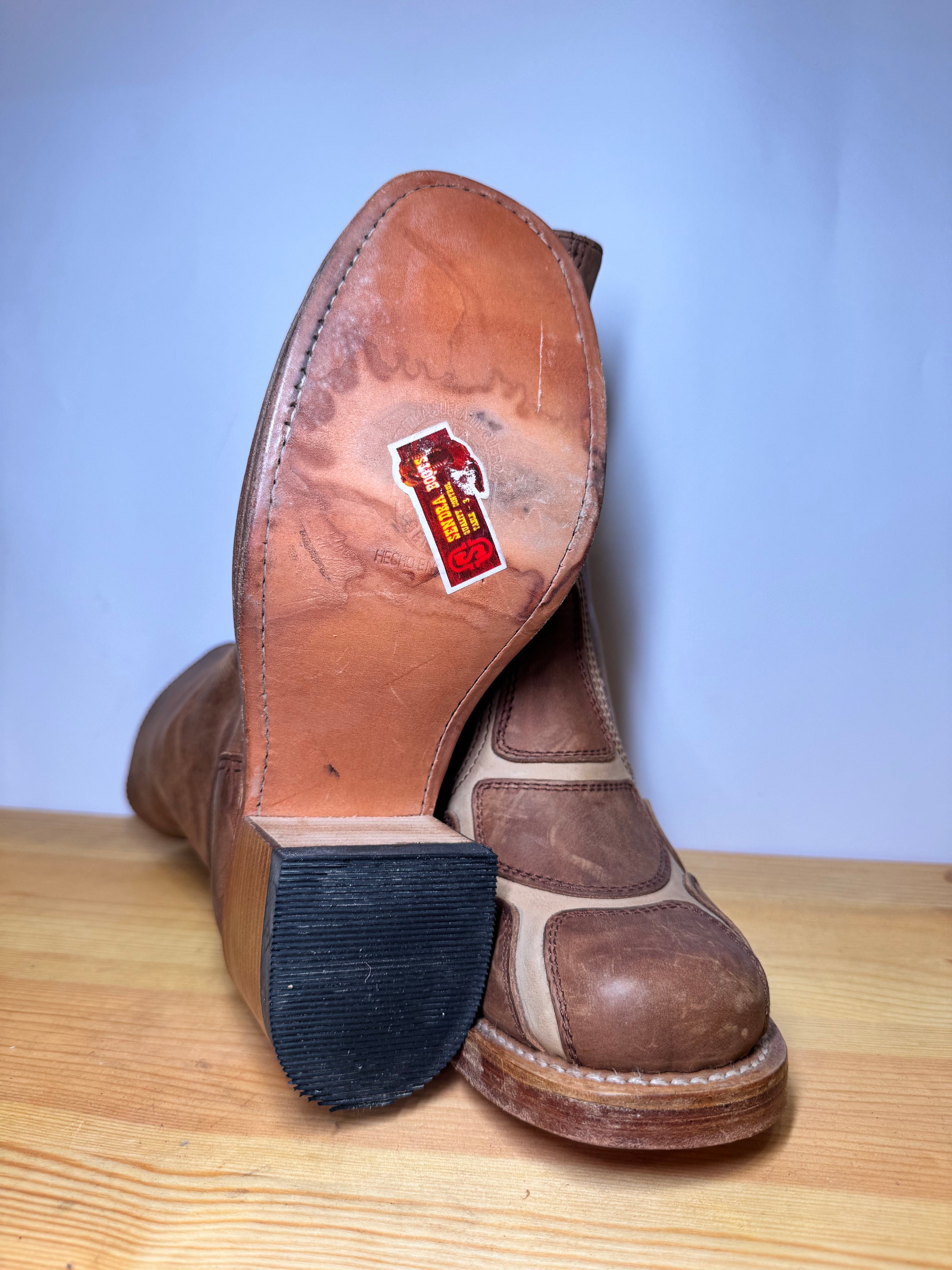 Botas Sendra Patchwork Vintage 70s – Cuero Marrón & Beige Talla 39 EU